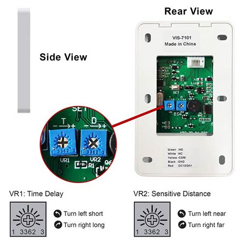 Rear view and time delay settings VIS-7101 Visionis