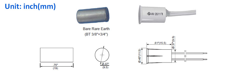 MINI-10-WG-WH Magnetic contact dimensions