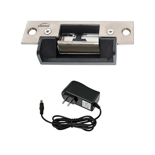 FPC-5392 2,200lbs Electric Door Strike For Wood and Metal Doors 12V Fail Secure, Normally Open with Rubber Lining and Power Supply