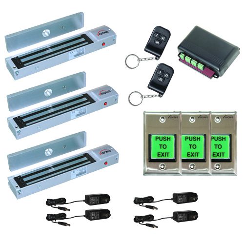 FPC-5016 Three door Access Control outswinging door 600lbs Electromagnetic lock kit with Seco-Larm wireless receiver and remote kit