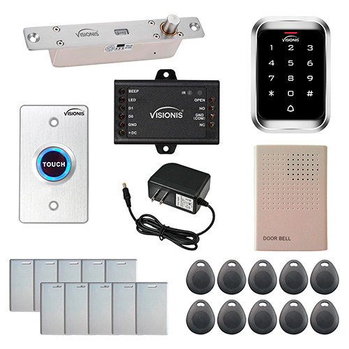 FPC-5449 One Door Access Control Electric Drop Bolt Lock Fail Safe 1,700lbs with VIS-3000 Outdoor Weather Proof Keypad / Reader Standalone No software EM card Compatible 2000 Users Kit