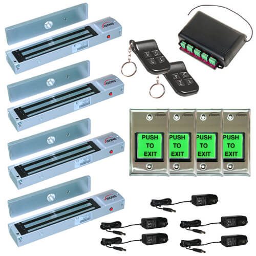 FPC-5017 Four door Access Control outswinging door 600lbs Electromagnetic lock kit with Seco-Larm wireless receiver and remote kit