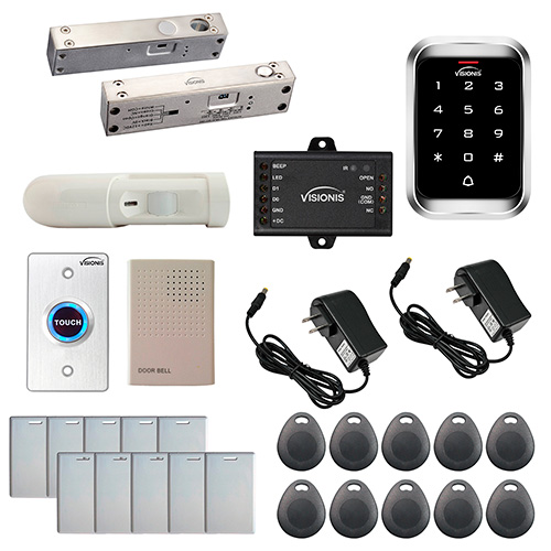FPC-5462 One Door Access Control 2,200lbs Electric Drop Bolt with Time delay Fail Safe For Narrow Doors With VIS-3000 Outdoor Weather Proof Keypad / Reader Standalone no software EM card Compatible 2000 Users with PIR Kit
