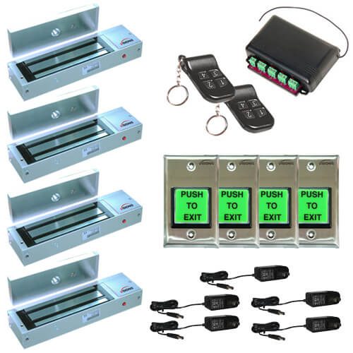 FPC-5023 Four door Access Control outswinging door 1200lbs Electromagnetic lock kit with Seco-Larm wireless receiver and remote kit