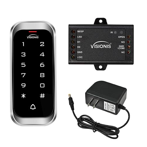 FPC-5677 Visionis VIS-3003 Access Control Weather Proof Metal Housing Anti Vandal Anti Rust Digital Touch Keypad Reader Standalone No Software 125KHZ EM cards Compatible 2000 Users With Door Bell Slim Version With Power Supply Included