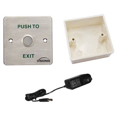 Visionis FPC-6291 Stainless Steel Door Bell Type Wide Size Exit Button for Door Access Control with No LED with Plastic Back Box and Power Supply