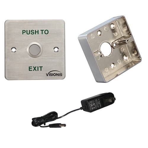 Visionis FPC-6293 Stainless Steel Door Bell Type Wide Size Exit Button for Door Access Control With No LED with Zinc Alloy Back Box and Power Supply