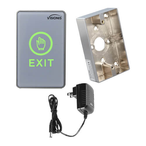 Visionis FPC-6312 Touch Sensitive Type Slim Size Exit Button for Door Access Control with LED with Power Supply and Zinc Alloy Gang Box