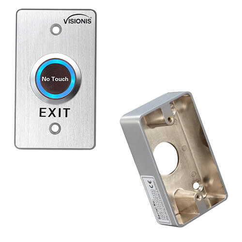 Visionis FPC-6321 Stainless Steel No touch Infrared Request to Exit Button with Time Delay Mid Size with Mortise Zinc Alloy Back Box