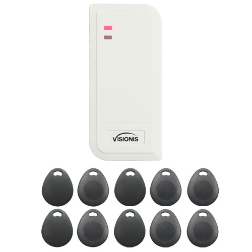 FPC-6439 VIS-3101 Access Control White Outdoor IP66 Card Reader Only Compatible with Wiegand 26 Bit with a 10 Pack of Proximity Key Tags