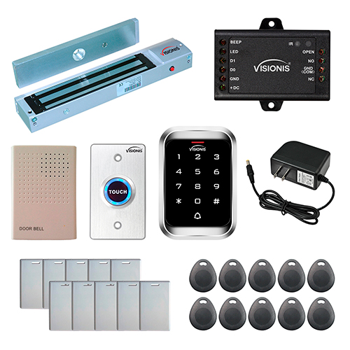 Visionis FPC-5099 One door Access Control out swinging door 600lbs maglock with VIS-3000 Outdoor weather proof Keypad / Reader Standalone no software EM Card Compatible 2000 users kit
