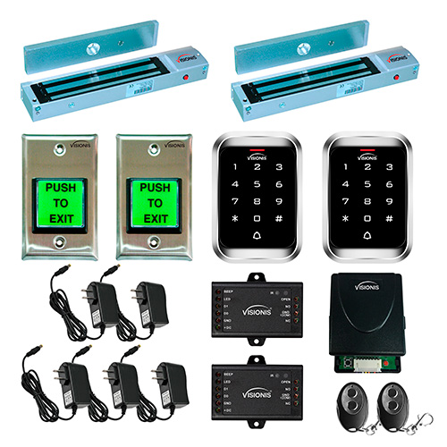 FPC-5158 Two door Access Control outswinging door 600lbs Electromagnetic lock with Visionis Wireless Remote and Outdoor Keypad kit