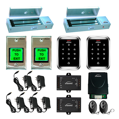 FPC-5159 Two door Access Control outswinging door 1200lbs Electromagnetic lock with Visionis Wireless Remote and Visionis Outdoor Keypad kit