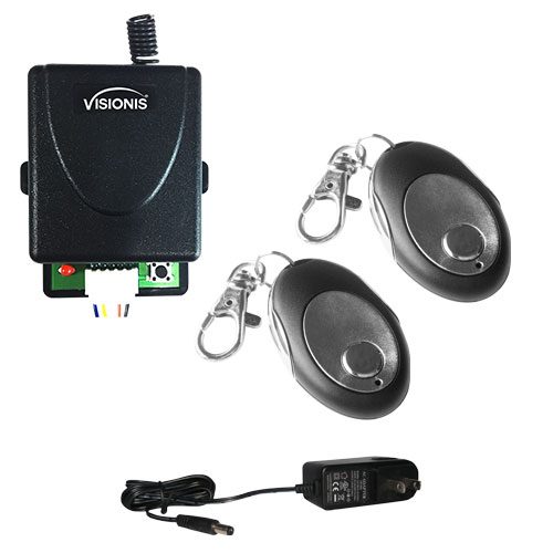 Visionis FPC-5228 2 Mini 315mhz wireless fixed code remote with one channel RF receiver Momentary Switch and power supply kit