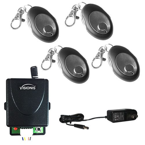 Visionis FPC-5229 4 Mini 315mhz wireless fixed code remote with one channel RF receiver Momentary Switch and power supply kit