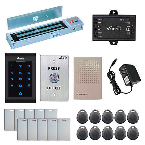Visionis FPC-5326 One door Access Control out swinging door 600lbs maglock with VIS-3002 Indoor Use only Keypad / Reader Standalone no software EM Card Compatible 500 users kit