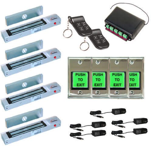 FPC-5011 Four door Access Control outswinging door 300lbs Electromagnetic lock kit with Seco-Larm wireless receiver and remote kit